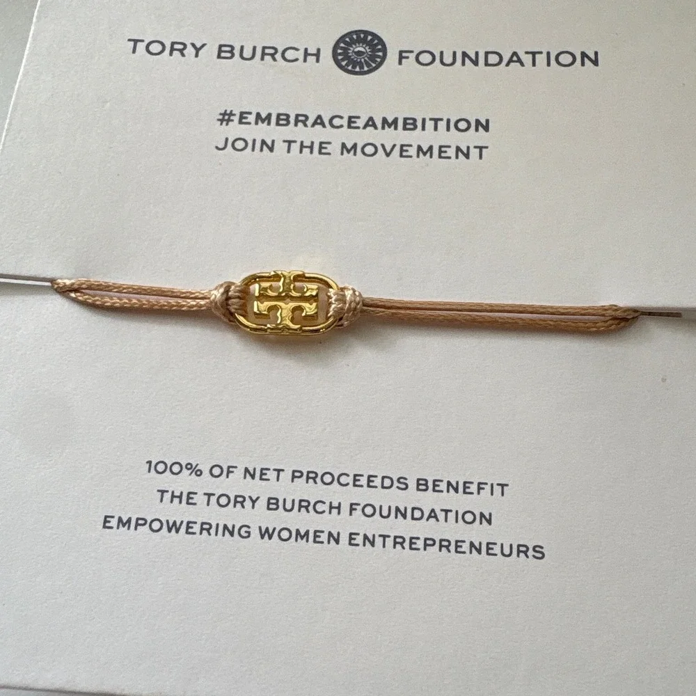 Tory Burch Embrace Ambition Bracelet Rose Gold Silk Cord Gemini Link Logo NEW